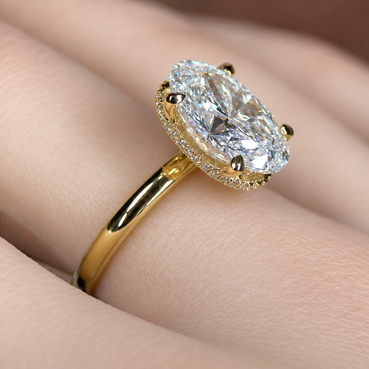 Oval Lab Grown Diamond Engagement Ring | Hidden Halo Solitaire | IGI Certified | 10K, 14K, 18K Gold & Platinum