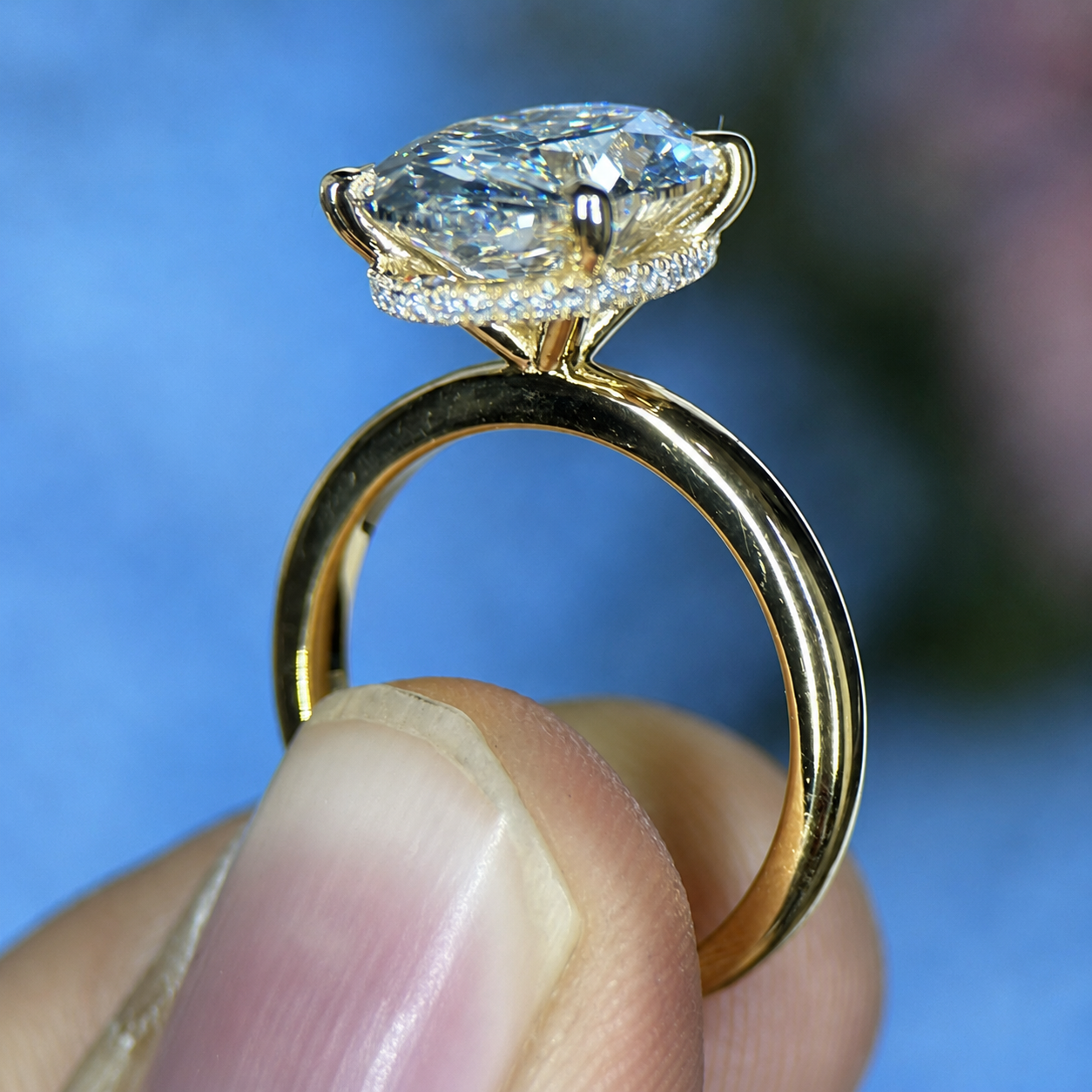 Oval Lab Grown Diamond Engagement Ring | Hidden Halo Solitaire | IGI Certified | 10K, 14K, 18K Gold & Platinum