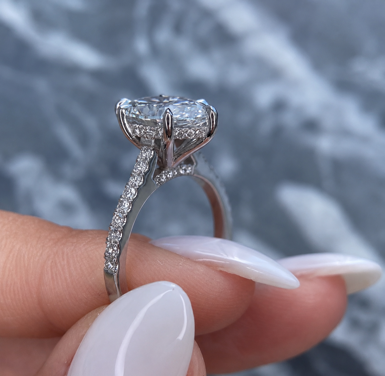 3.50 Carat Marquise Cut Lab-Grown Diamond Engagement Ring | IGI Certified E-VS1 | 14K White Gold Pavé Set