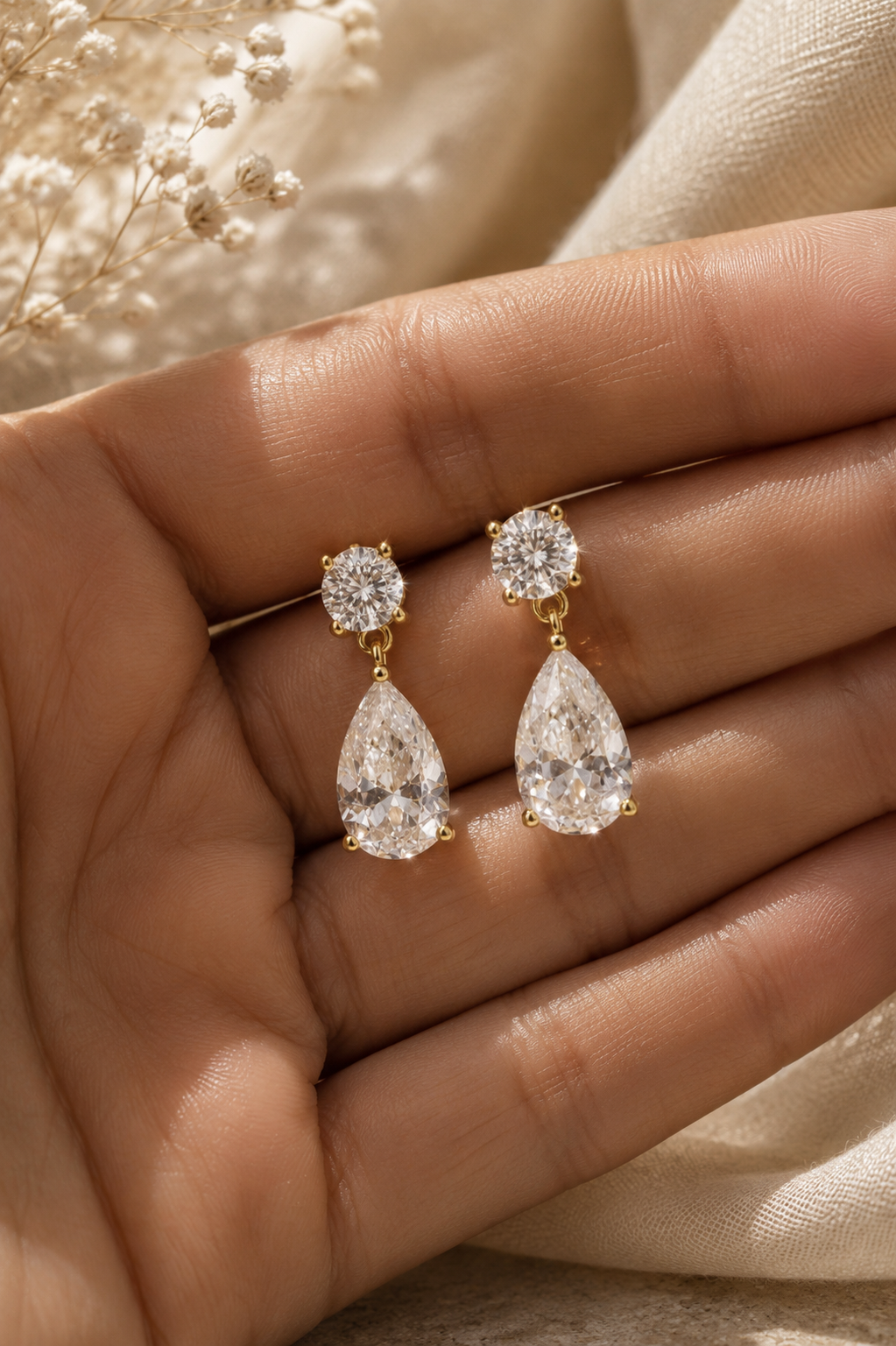 Lab-Grown Diamond Pear Drop Earrings in Gold