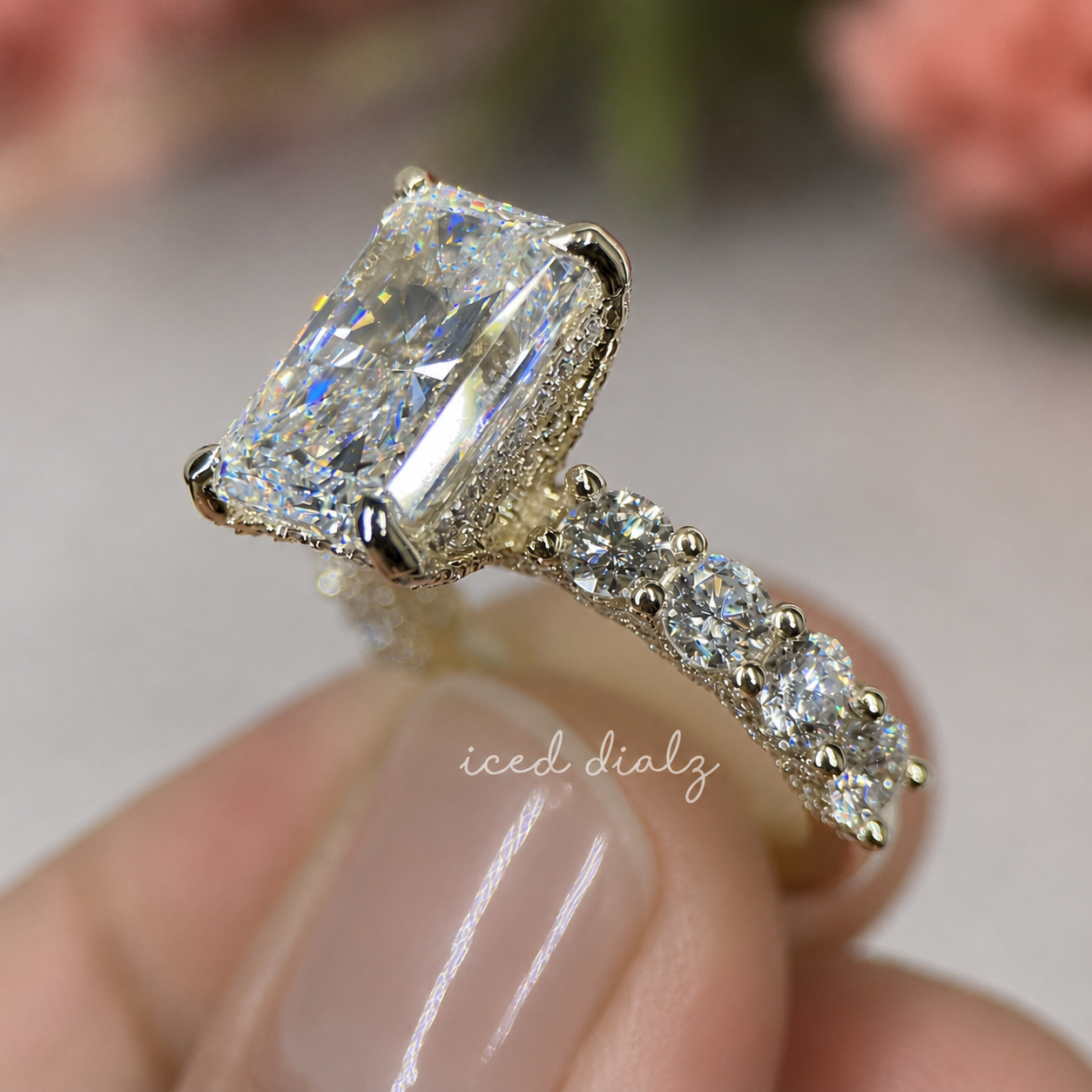Emerald Cut Hidden Halo Lab Grown Diamond Engagement Ring | IGI Certified Solitaire Ring | anniversary Ring for Women