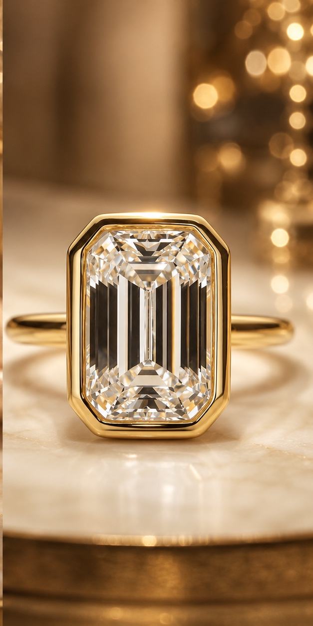 4.00 Carat Emerald Cut Lab-Grown Diamond Ring | IGI Certified E-VS1 | Bezel Set | 14K White Gold