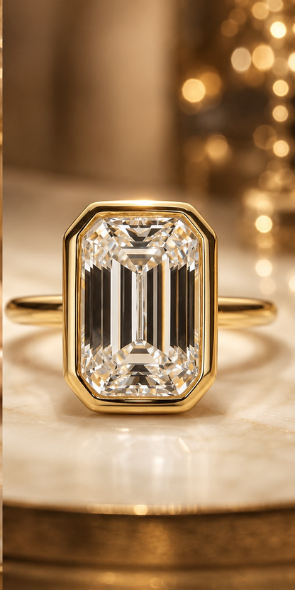 4.00 Carat Emerald Cut Lab-Grown Diamond Ring | IGI Certified E-VS1 | Bezel Set | 14K White Gold