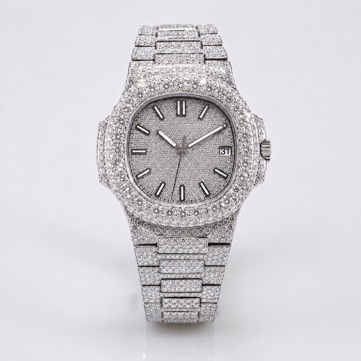 Silver Iced Luxury Watch