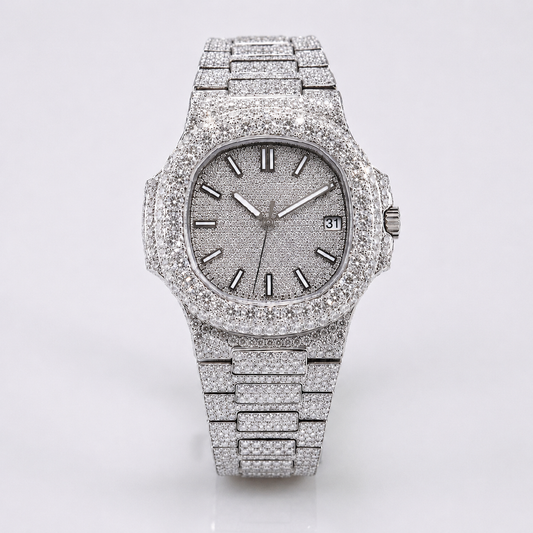 Silver Iced Luxury Watch