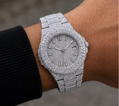 Silver Iced Luxury Watch