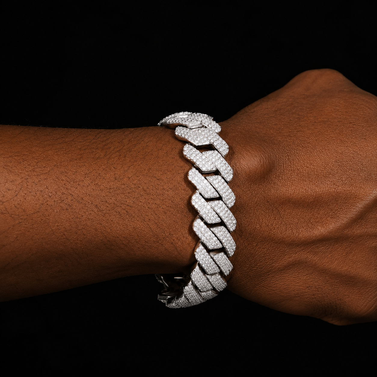 20mm Triple Row Prong Cuban Link Bracelet – White Gold