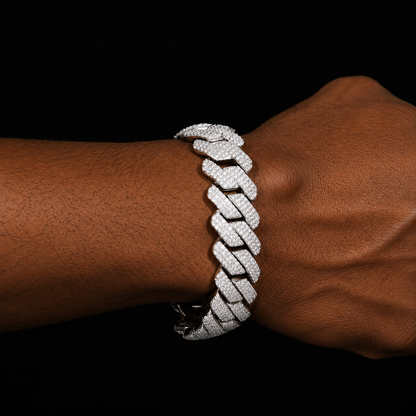 20mm Triple Row Prong Cuban Link Bracelet – White Gold