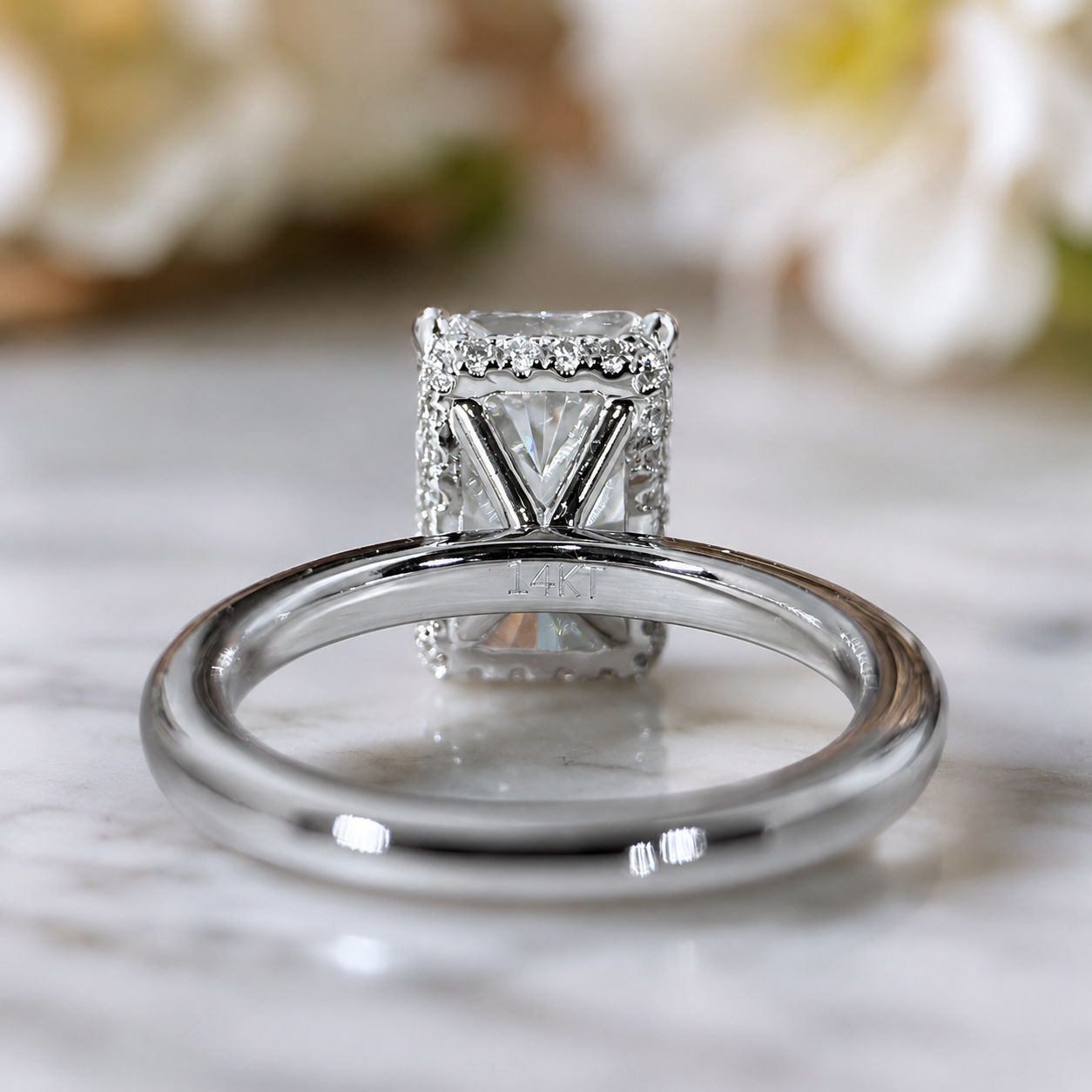 Emerald Cut Hidden Halo Lab Diamond Engagement Ring