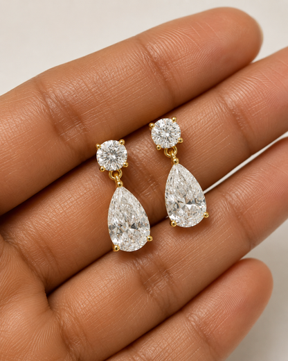 Lab-Grown Diamond Pear Drop Earrings in Gold