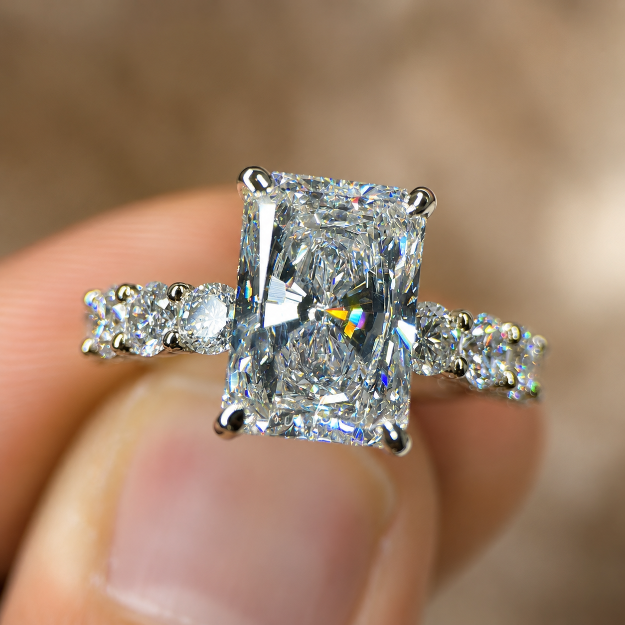 Emerald Cut Hidden Halo Lab Grown Diamond Engagement Ring | IGI Certified Solitaire Ring | anniversary Ring for Women