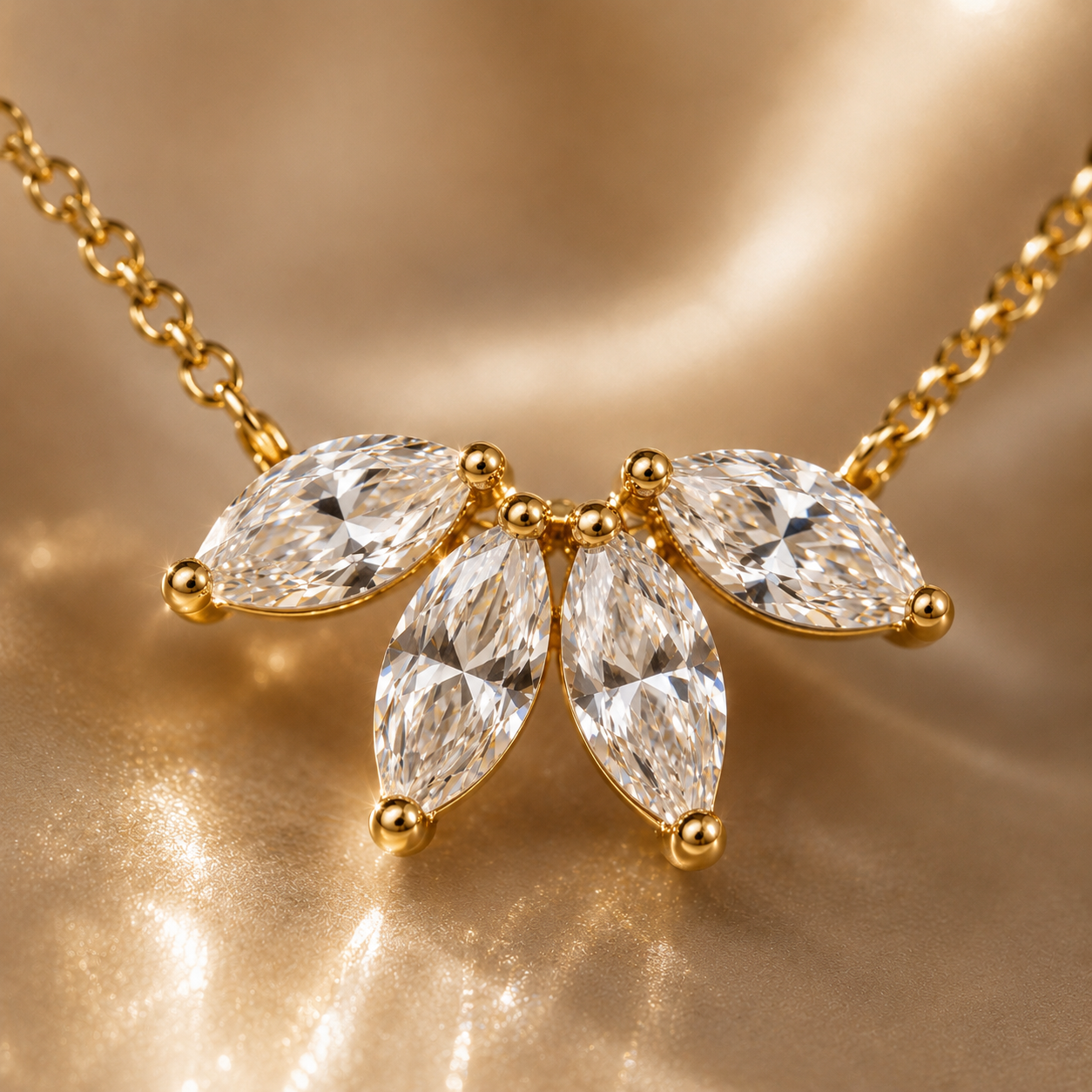 Marquise Diamond Flower Necklace | 14K & 18K Gold | Lab & Natural Diamonds