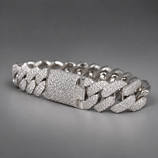 12mm White Gold Cuban Link Bracelet – VVS Lab Diamonds & Moissanite