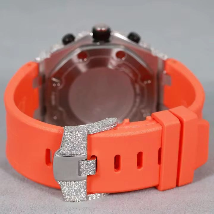 Inferno Moissanite Watch | Orange & Black Strap Options | 41mm Automatic