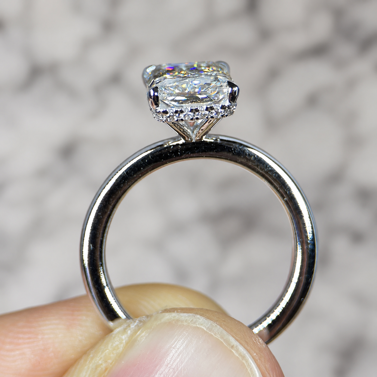 Emerald Cut Hidden Halo Lab Diamond Engagement Ring