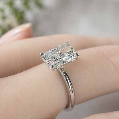 Emerald Cut Hidden Halo Lab Diamond Engagement Ring