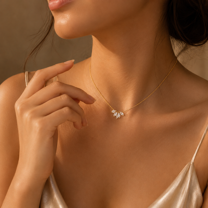 Marquise Diamond Flower Necklace | 14K & 18K Gold | Lab & Natural Diamonds