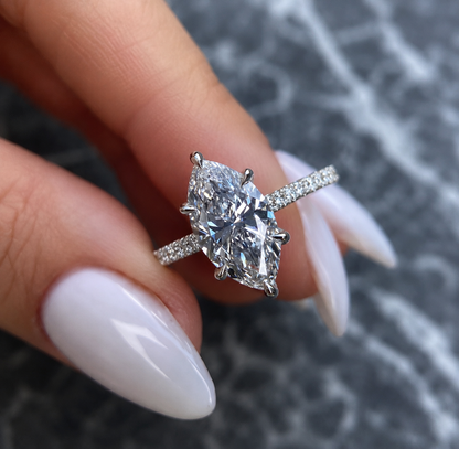 3.50 Carat Marquise Cut Lab-Grown Diamond Engagement Ring | IGI Certified E-VS1 | 14K White Gold Pavé Set