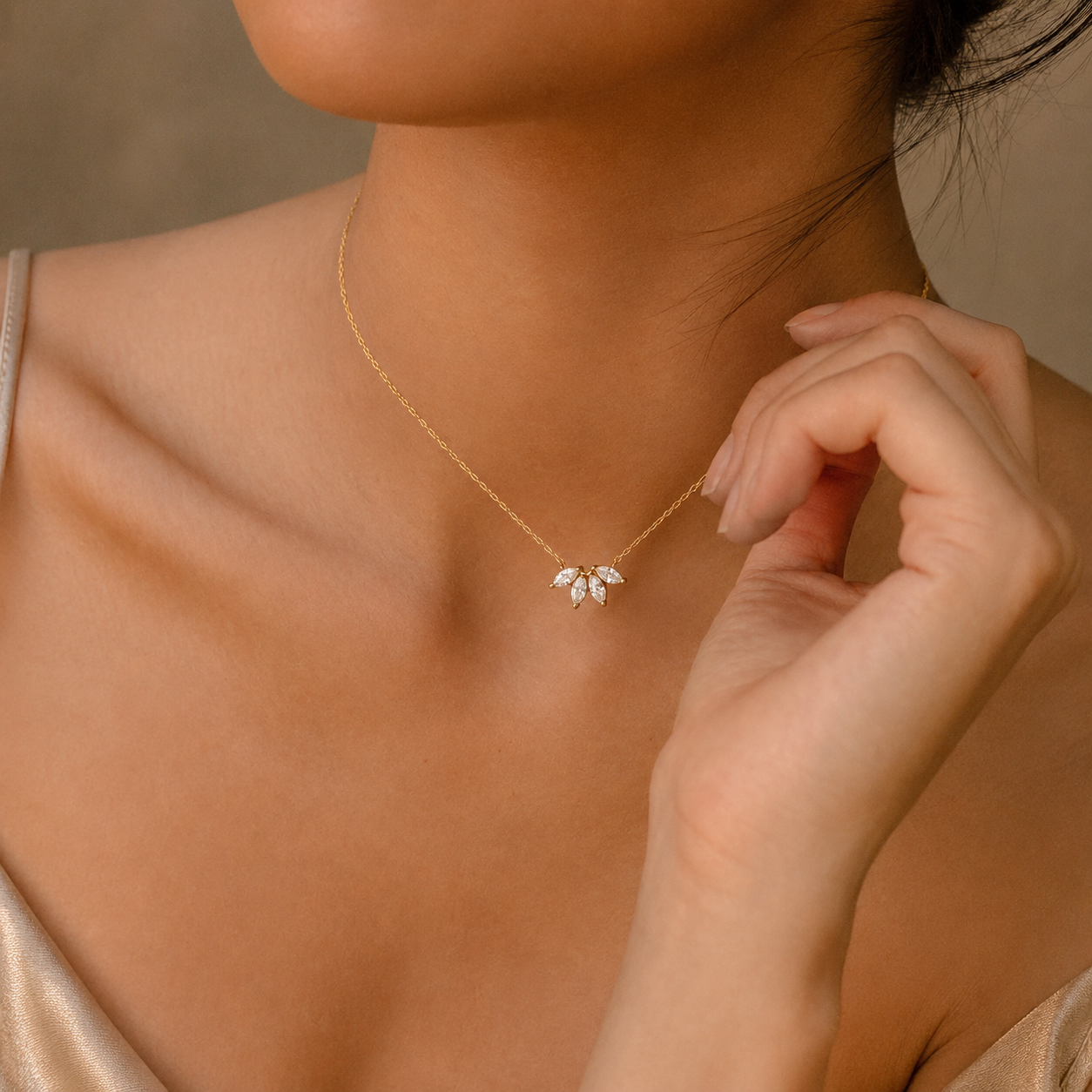 Marquise Diamond Flower Necklace | 14K & 18K Gold | Lab & Natural Diamonds