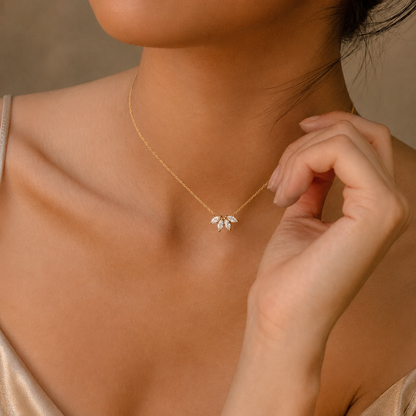 Marquise Diamond Flower Necklace | 14K & 18K Gold | Lab & Natural Diamonds