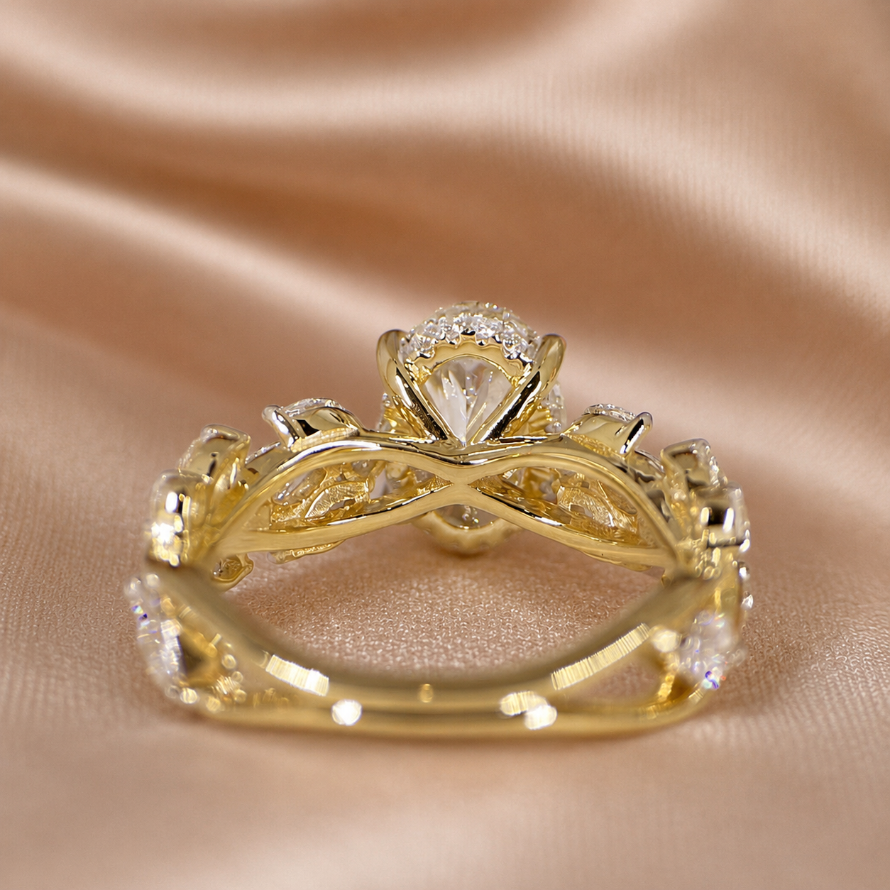 Oval Lab Diamond Engagement Ring – Six Claw Floral Setting