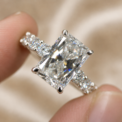 Emerald Cut Hidden Halo Lab Grown Diamond Engagement Ring | IGI Certified Solitaire Ring | anniversary Ring for Women