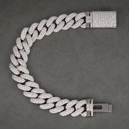 12mm White Gold Cuban Link Bracelet – VVS Lab Diamonds & Moissanite