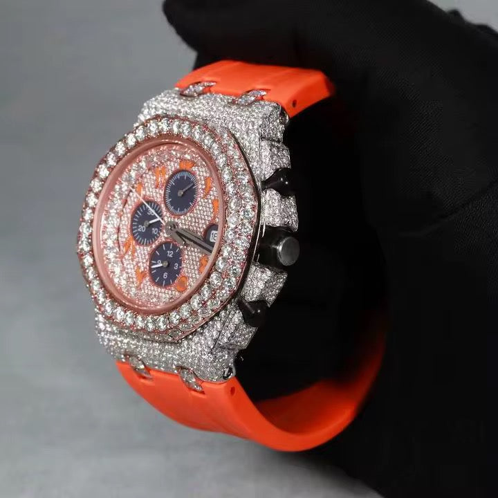 Inferno Moissanite Watch | Orange & Black Strap Options | 41mm Automatic