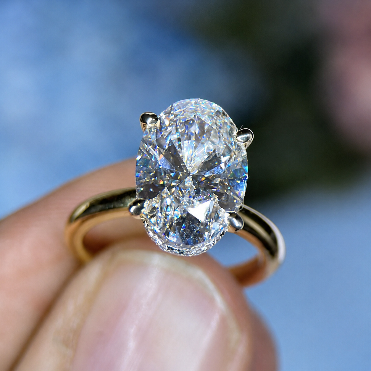Oval Lab Grown Diamond Engagement Ring | Hidden Halo Solitaire | IGI Certified | 10K, 14K, 18K Gold & Platinum