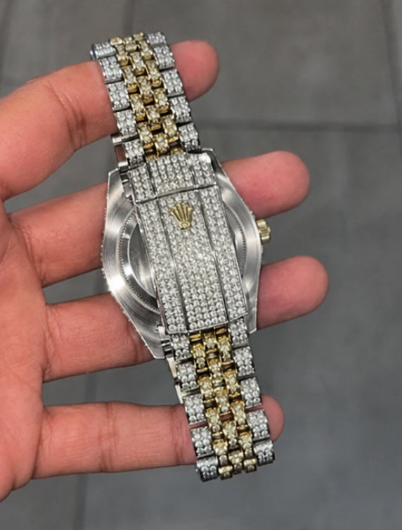 Iced out two tone gold watch