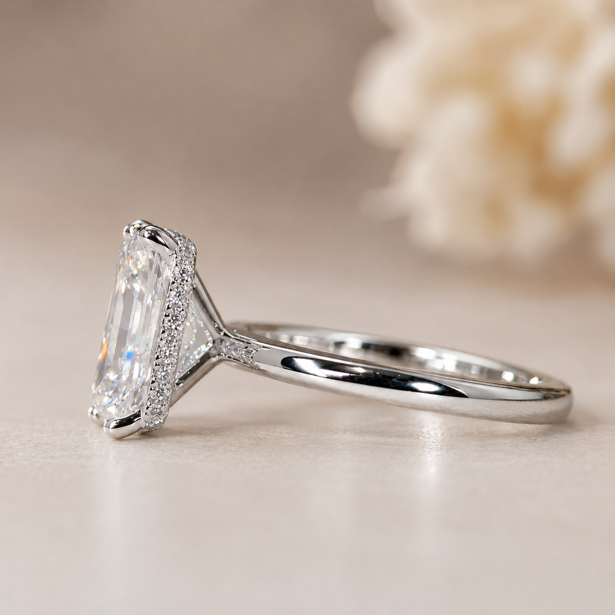 Emerald Cut Hidden Halo Lab Diamond Engagement Ring