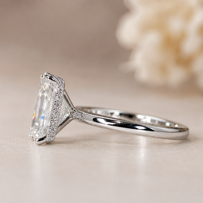 Emerald Cut Hidden Halo Lab Diamond Engagement Ring