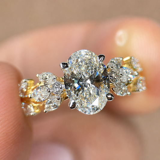 Oval Lab Diamond Engagement Ring – Six Claw Floral Setting
