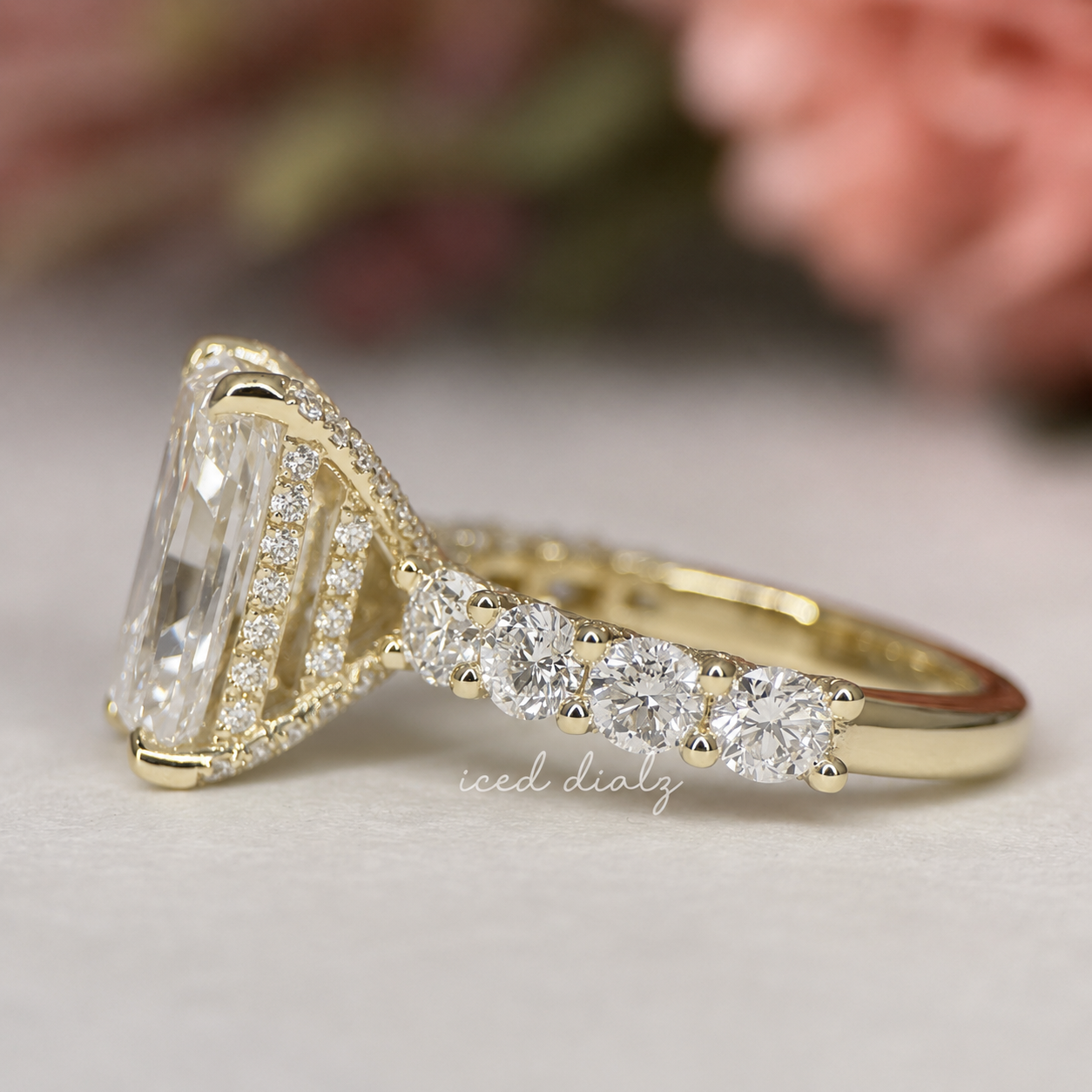 Emerald Cut Hidden Halo Lab Grown Diamond Engagement Ring | IGI Certified Solitaire Ring | anniversary Ring for Women