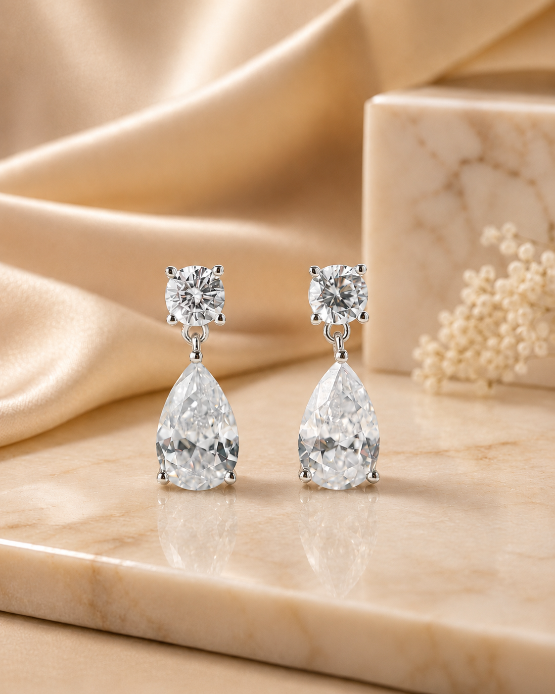 Lab-Grown Diamond Pear Drop Earrings in Gold