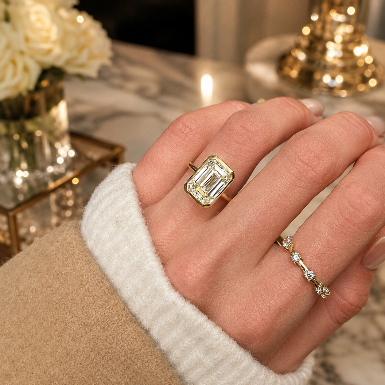 4.00 Carat Emerald Cut Lab-Grown Diamond Ring | IGI Certified E-VS1 | Bezel Set | 14K White Gold