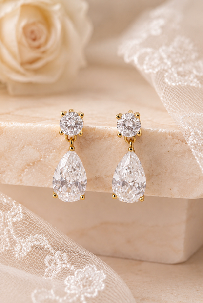 Lab-Grown Diamond Pear Drop Earrings in Gold