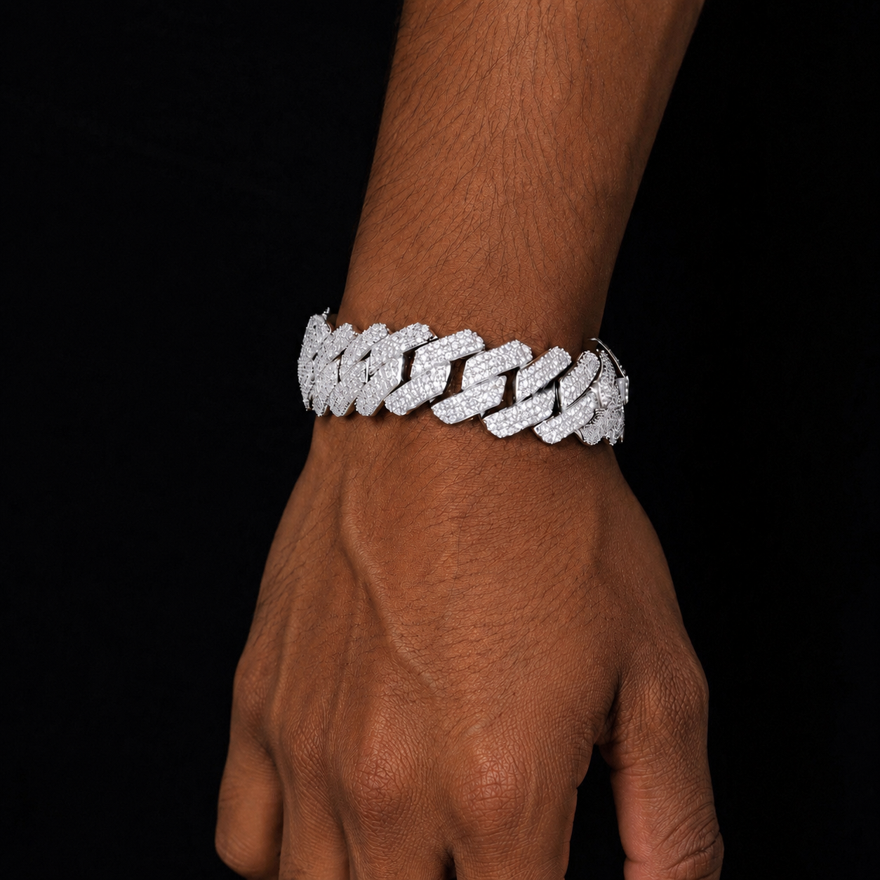 20mm Triple Row Prong Cuban Link Bracelet – White Gold