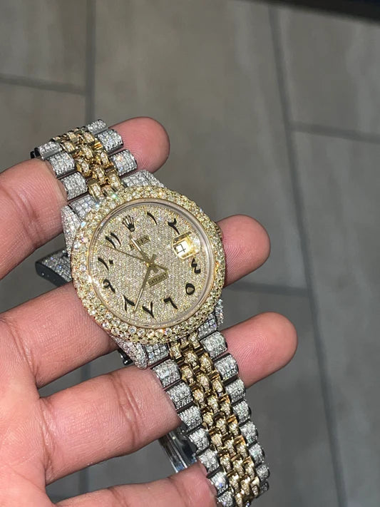 Iced out two tone gold watch