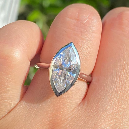 2.00 Carat Marquise Cut Lab-Grown Diamond Ring | IGI Certified E-VS1 | Bezel Set | 14K White Gold