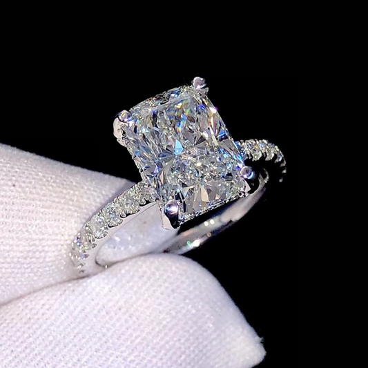 3.25 Carat Radiant Cut Lab-Grown Diamond Engagement Ring | IGI Certified E-VS1 | Pavé Set | 14K White Gold