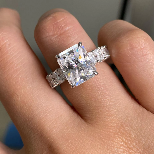 5.00 Carat Emerald Cut Lab-Grown Diamond Ring | IGI Certified E-VS1 | Pavé Set | 14K White Gold