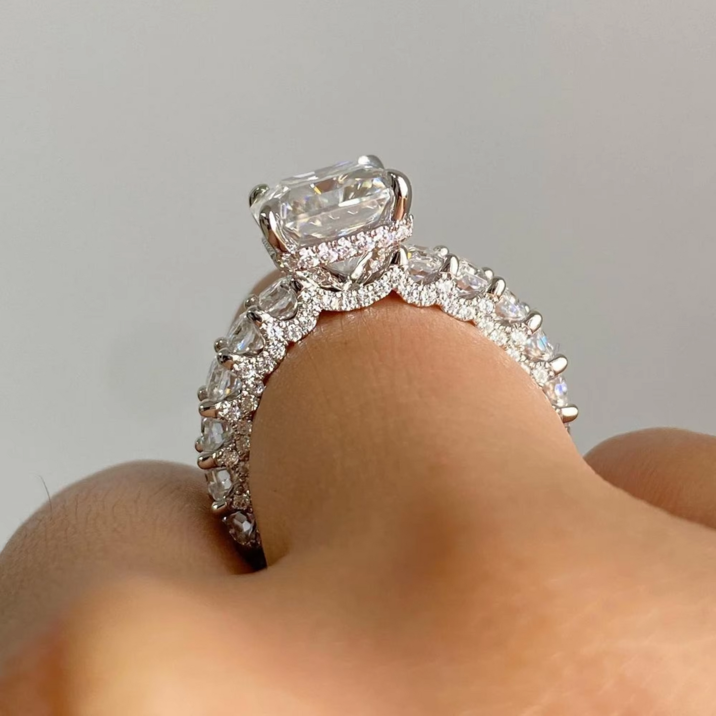 5.00 Carat Emerald Cut Lab-Grown Diamond Ring | IGI Certified E-VS1 | Pavé Set | 14K White Gold