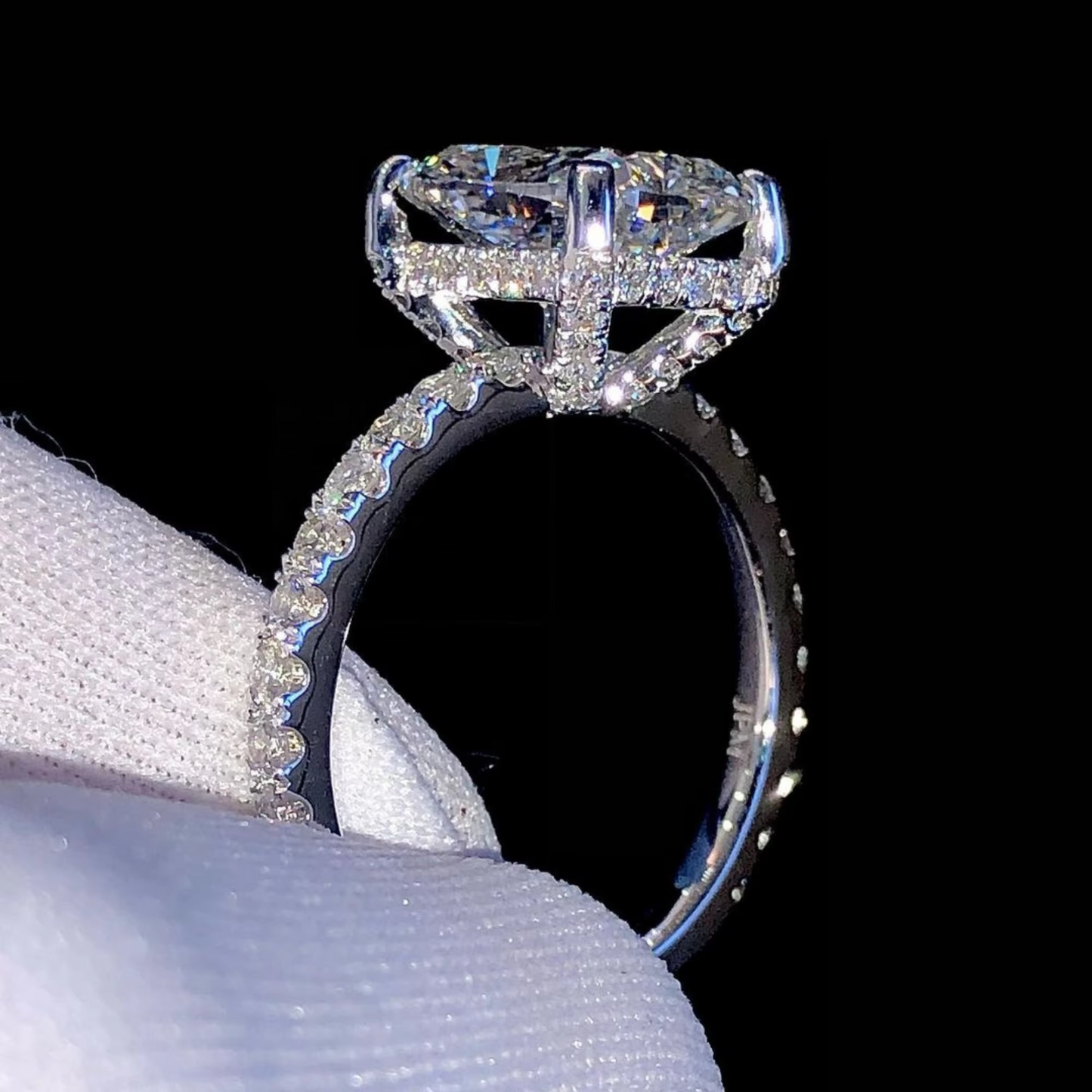 3.25 Carat Radiant Cut Lab-Grown Diamond Engagement Ring | IGI Certified E-VS1 | Pavé Set | 14K White Gold