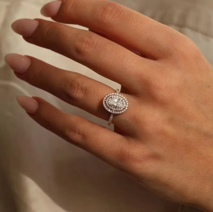 2.50 Carat Oval Cut Lab-Grown Diamond Ring | IGI Certified F-VS1 | Double Halo | 14K Yellow Gold
