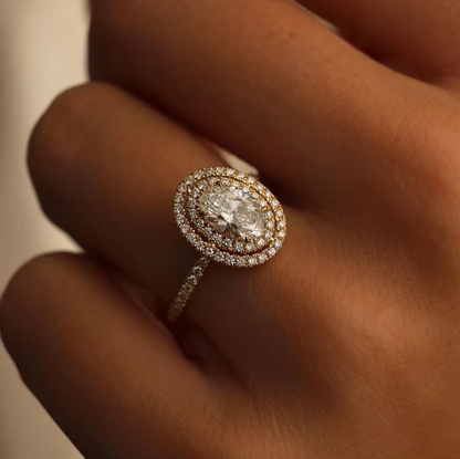 2.50 Carat Oval Cut Lab-Grown Diamond Ring | IGI Certified F-VS1 | Double Halo | 14K Yellow Gold