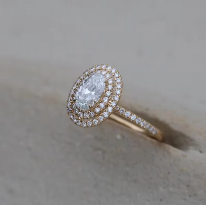 2.50 Carat Oval Cut Lab-Grown Diamond Ring | IGI Certified F-VS1 | Double Halo | 14K Yellow Gold