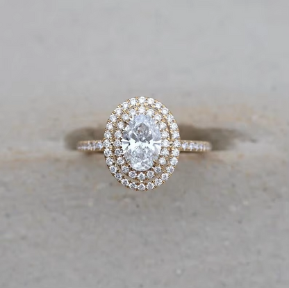 2.50 Carat Oval Cut Lab-Grown Diamond Ring | IGI Certified F-VS1 | Double Halo | 14K Yellow Gold