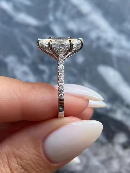 3.50 Carat Marquise Cut Lab-Grown Diamond Engagement Ring | IGI Certified E-VS1 | 14K White Gold Pavé Set