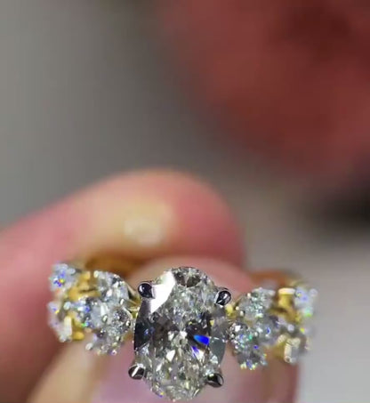 Oval Lab Diamond Engagement Ring – Six Claw Floral Setting